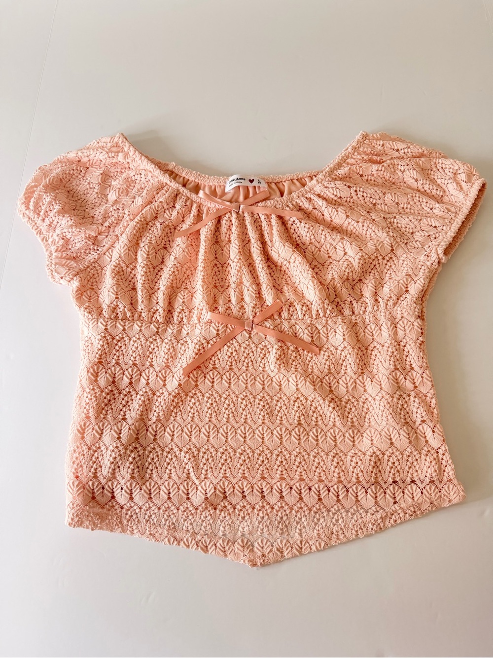 Beautees Peach Lace Short Sleeve Crop Top